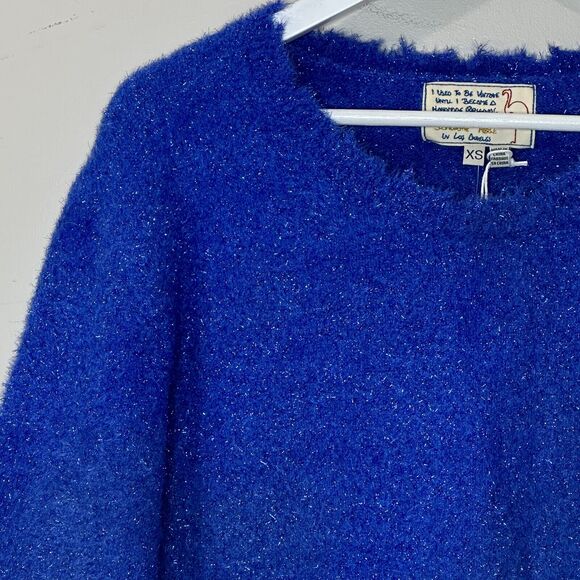 Sandrine Rose Pullover Long Sleeve Raw Hem Sweater Blue Metallic Women's XS NWT - Picture 4 of 8